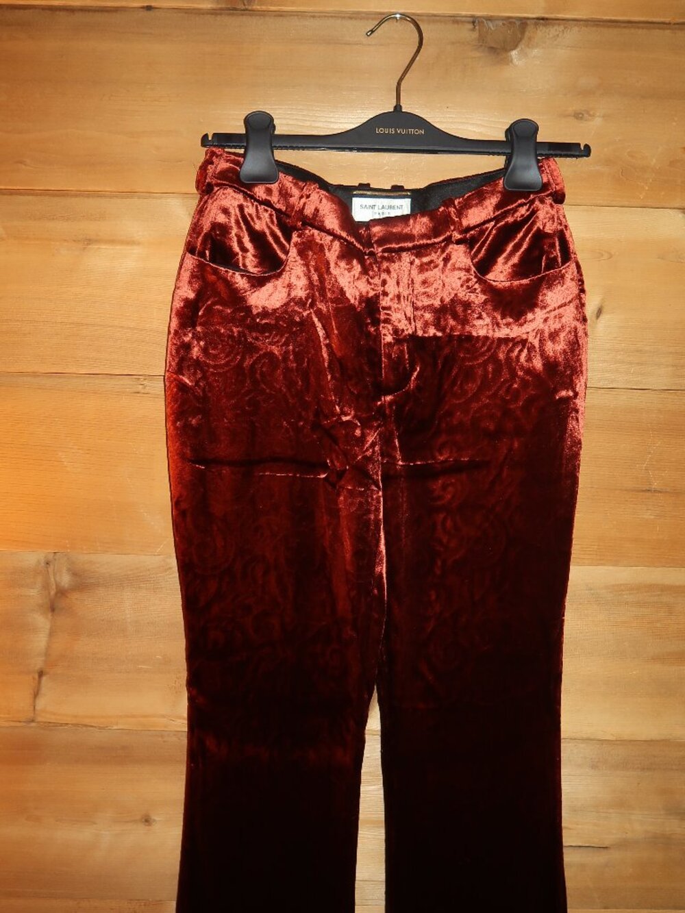 RARE Saint Laurent Velvet-Like Paisley Print Burgundy/Orange Flare Pant - Picture 8 of 16